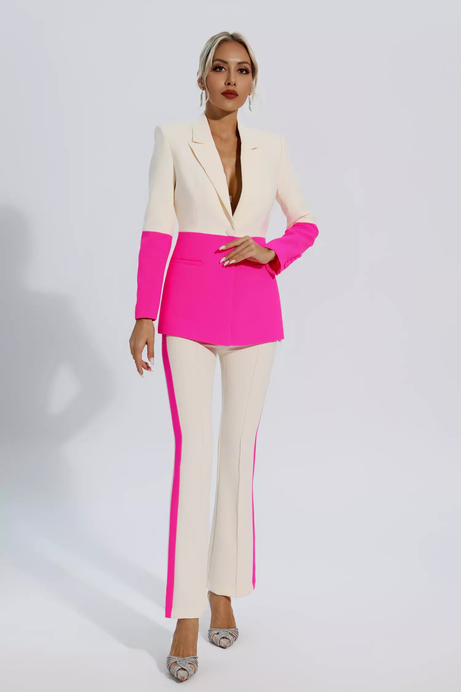Virginia Pink Splicing Apricot Blazer Set