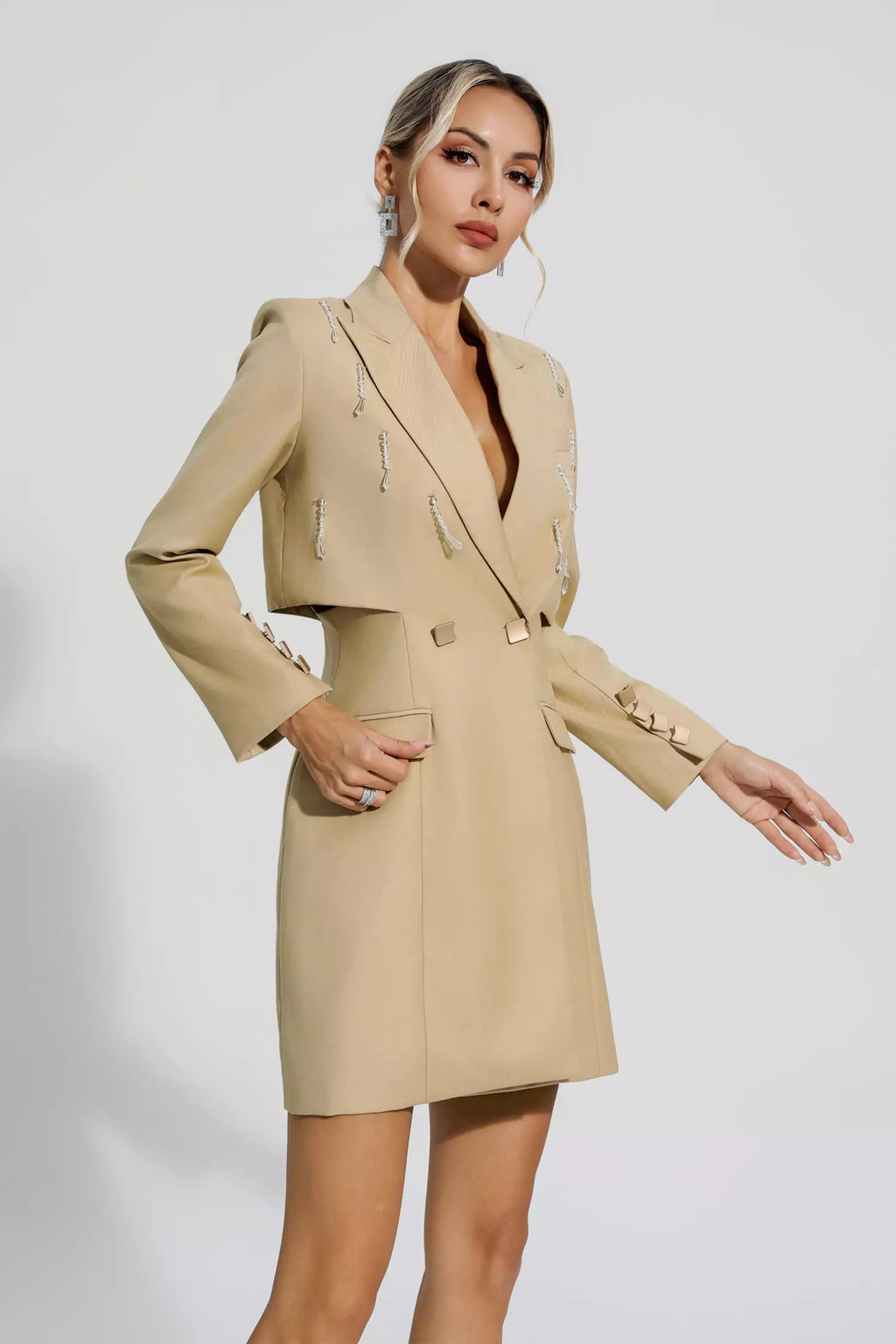 Jada Khaki Long Sleeve Blazer Dress
