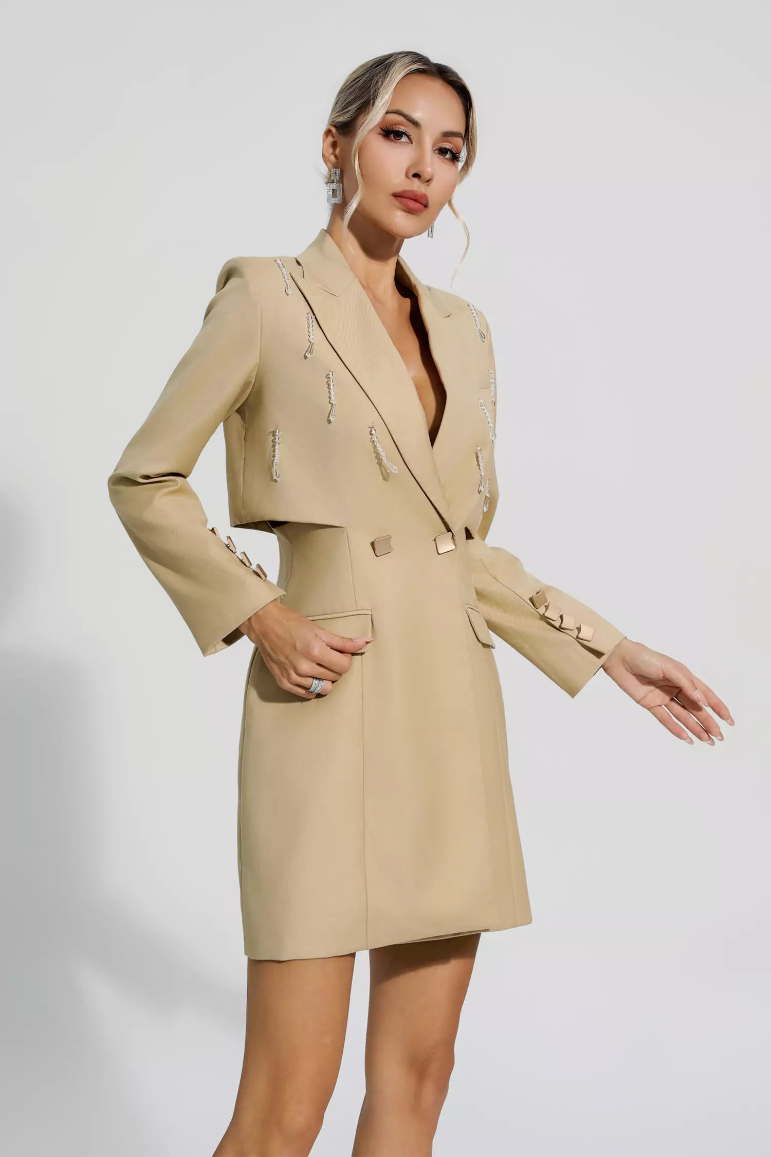 Jada Khaki Long Sleeve Blazer Dress